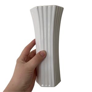 Vintage Nordic White Ribbed Ceramic Vase